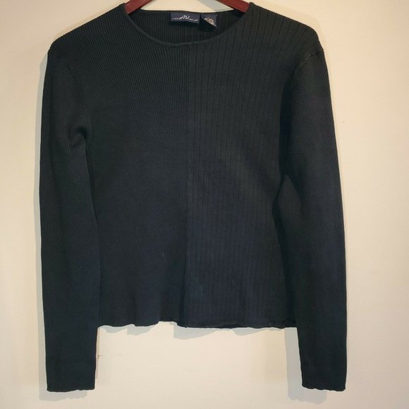 2 Women's Knit Tops ANDREA VICCARO LARGE White Plus Black Long Sleeve EZ Blended - Picture 4 of 11